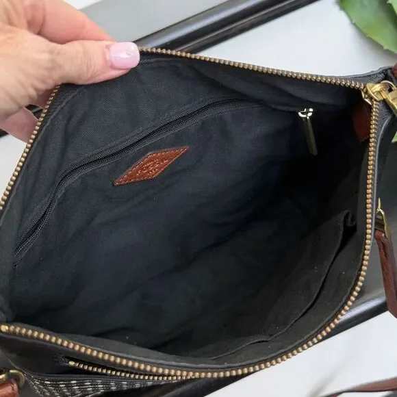 Fossil genuine leather waxed canvas crossbody shoulder handbag purse neutral - Picture 13 of 14